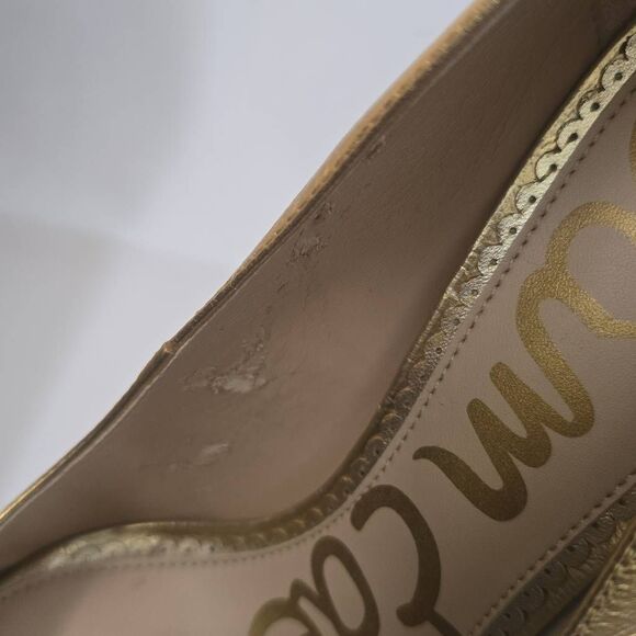 Sam Edelman Hazel Point Toe Pump Gold Distressed Leather, Sz 8M, NIB - Picture 6 of 9